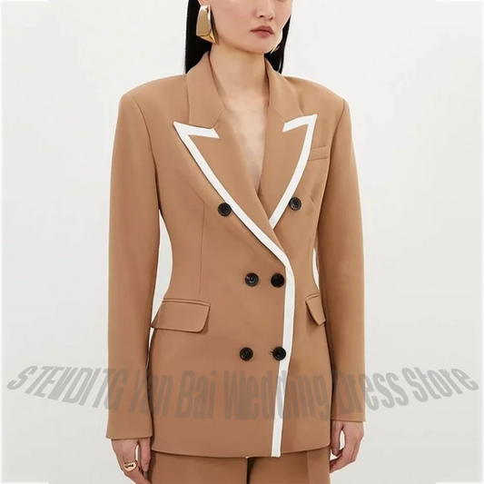 Peaked Lapel Women's Suit Set Two Pieces Formal Elegant Double Breasted High Quality Outfit Modern Party Prom Women Wear