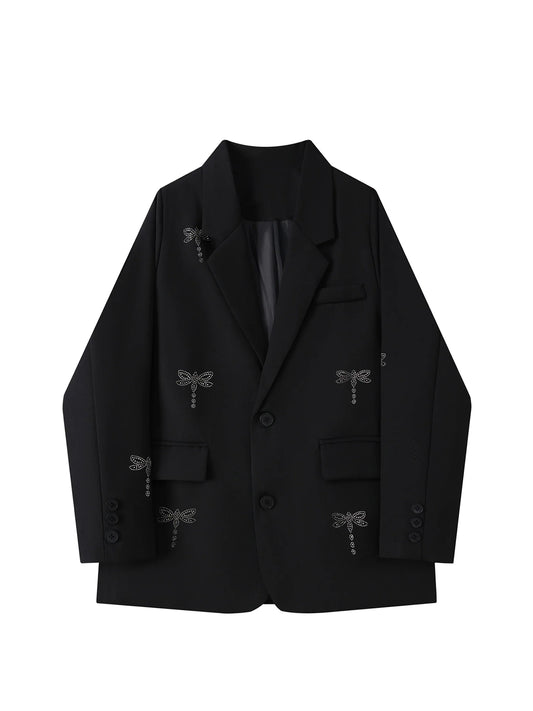 Women Black Gothic Emo Blazer Jacket Vintage Y2k 2000s Double Breasted Long Sleeve Oversize Outerwear Harajuku Suit Coat Autumn