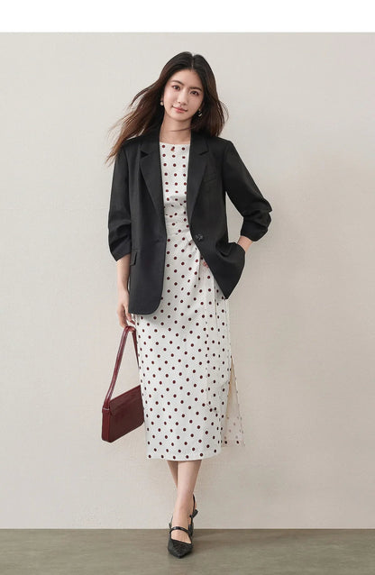 Women's Light Business Blazer Padded Shoulder Acetate Lyocell Blend 2026 Autumn Commuter Casual Suit Jacket 163XC7789