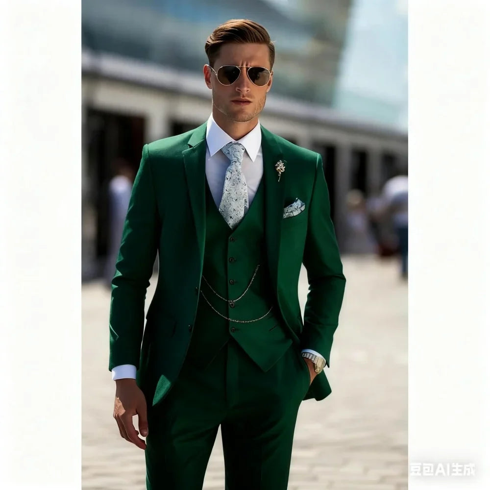 Vestido De Casamento Masculino Único Breasted Slim Fit, Terno Azul Céu, Jaqueta De Lapela, Calças, Colete, Elegante, 3 Peças
