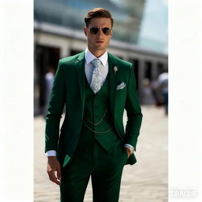 Vestido De Casamento Masculino Único Breasted Slim Fit, Terno Azul Céu, Jaqueta De Lapela, Calças, Colete, Elegante, 3 Peças