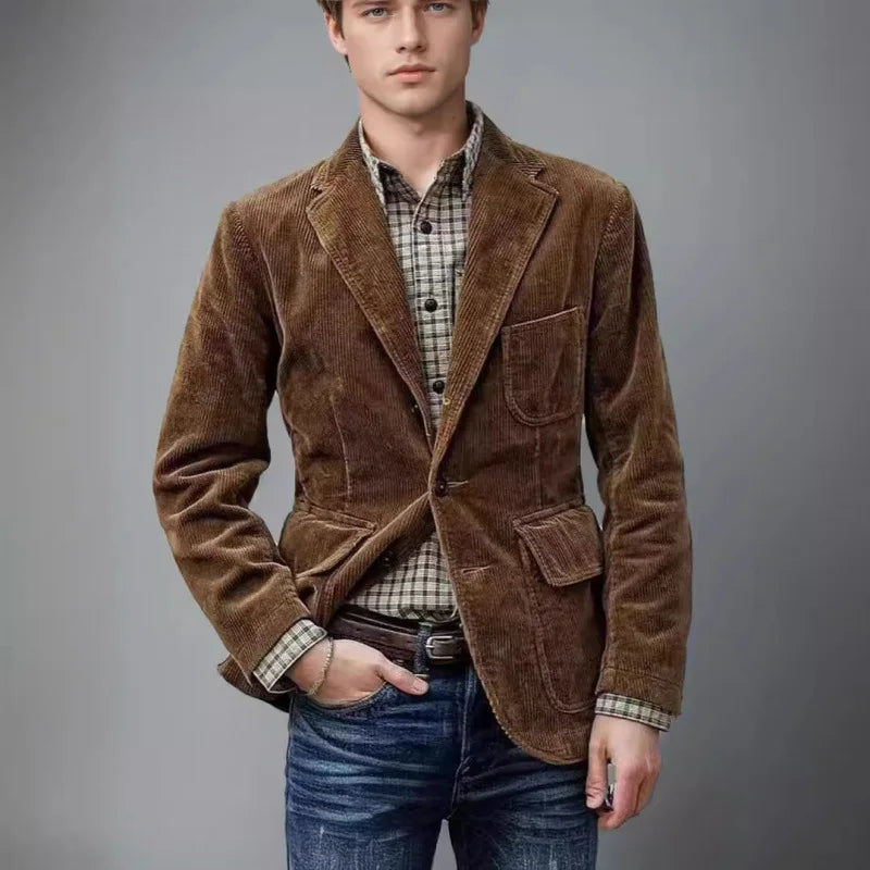 Blazer Men's Fashion Gentleman Business British Style Gentleman Corduroy Wedding Lapel Professional Casual Performance Host Vest
