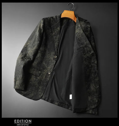 Spring Autumn Vintage Jacquard Suit Jacket Men High Quality Slim Fit Casual Social Blazers Business Office Wedding Party Coats