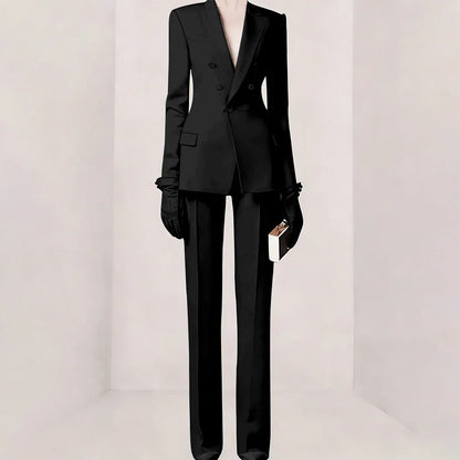 Purple Women Suit Double-breasted Peaked Lapel Two Pieces(Jacket+Pants) Modern Fashion Slim Business Office Lady Set Custom