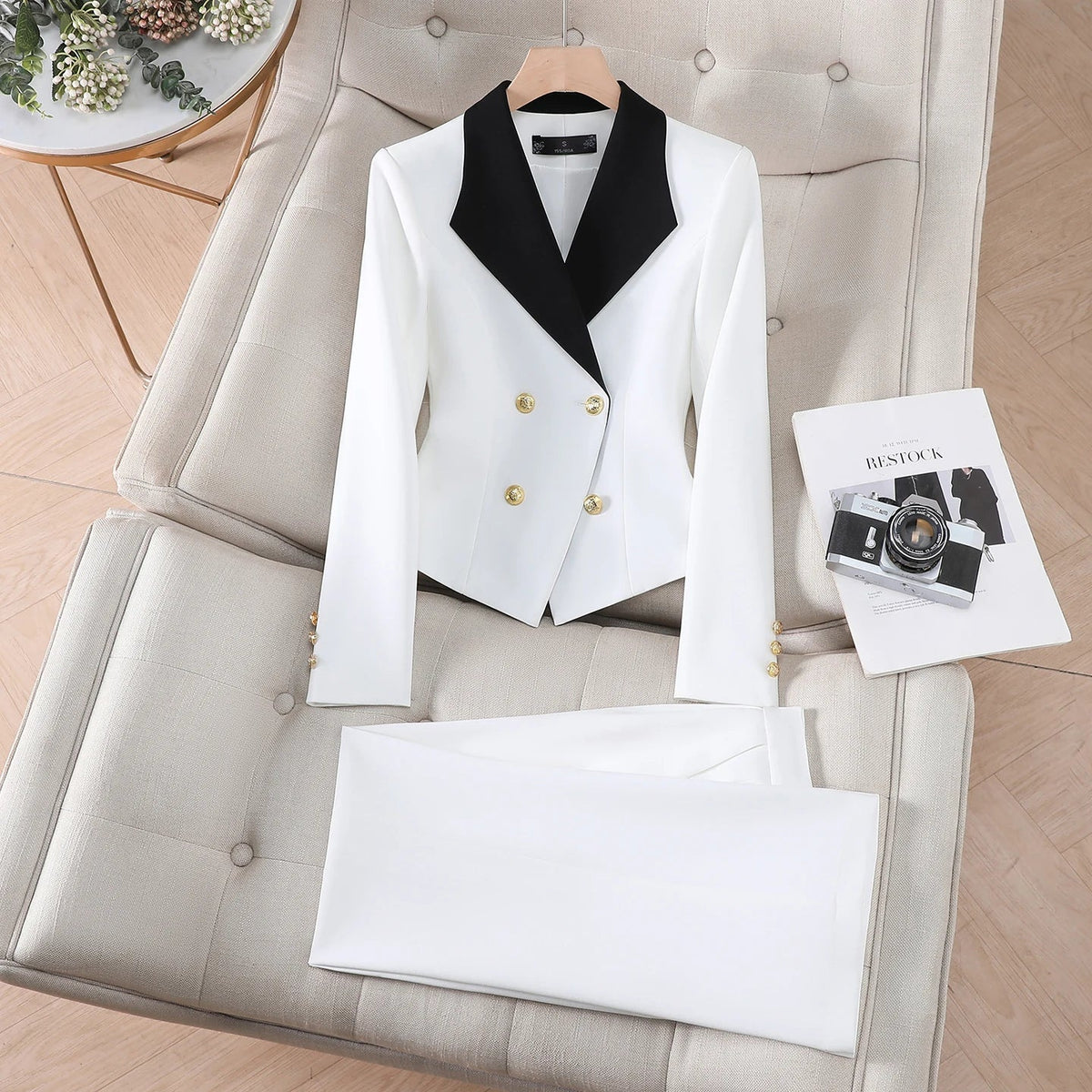 Elegant Chic Two Piece Trousers Set Woman Spring 2026 New Women's Suit Sets Blazer Pants Outfit White Khaki Office Wear