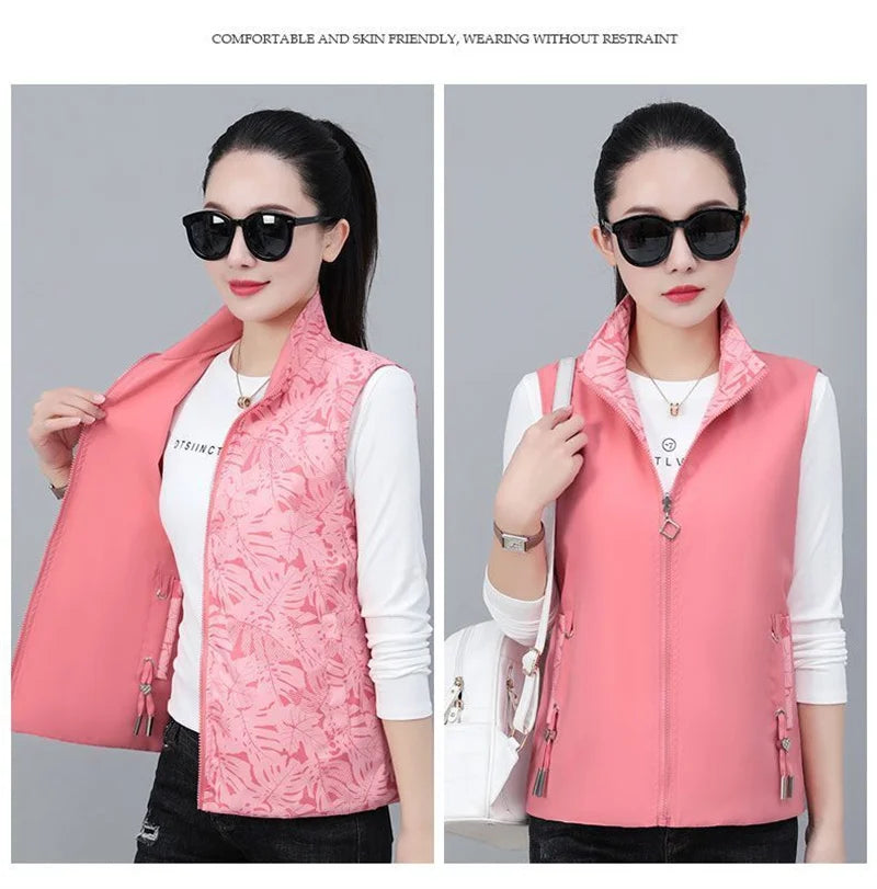 2026 Spring Autumn Women Double-sided Vest Fashion Stand Up Collar Sleeveless Jacket Female Waistcoat Casual Tops Chaleco Mujer