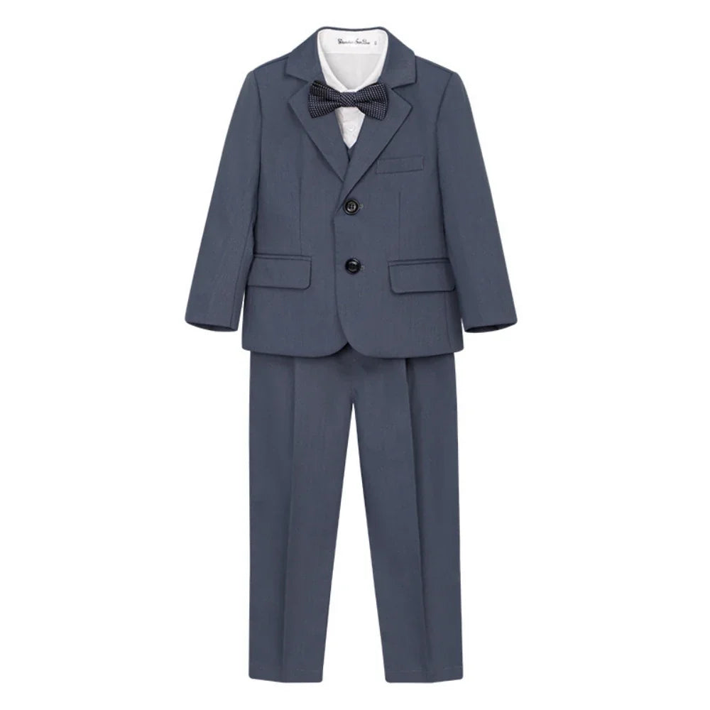 Spring Autumn Children Slim Fit Suit Set Comfortable Boy Suits 4 Pieces jacket Vest Pants Bow-tie School Graduation Ceremony