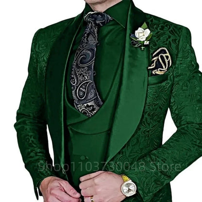 Elegant Mens Wedding Suits Italian Design Champagne Smoking Groom Tuxedo Jacket Vest Pants 3 Piece Party Prom Suits Set For Men