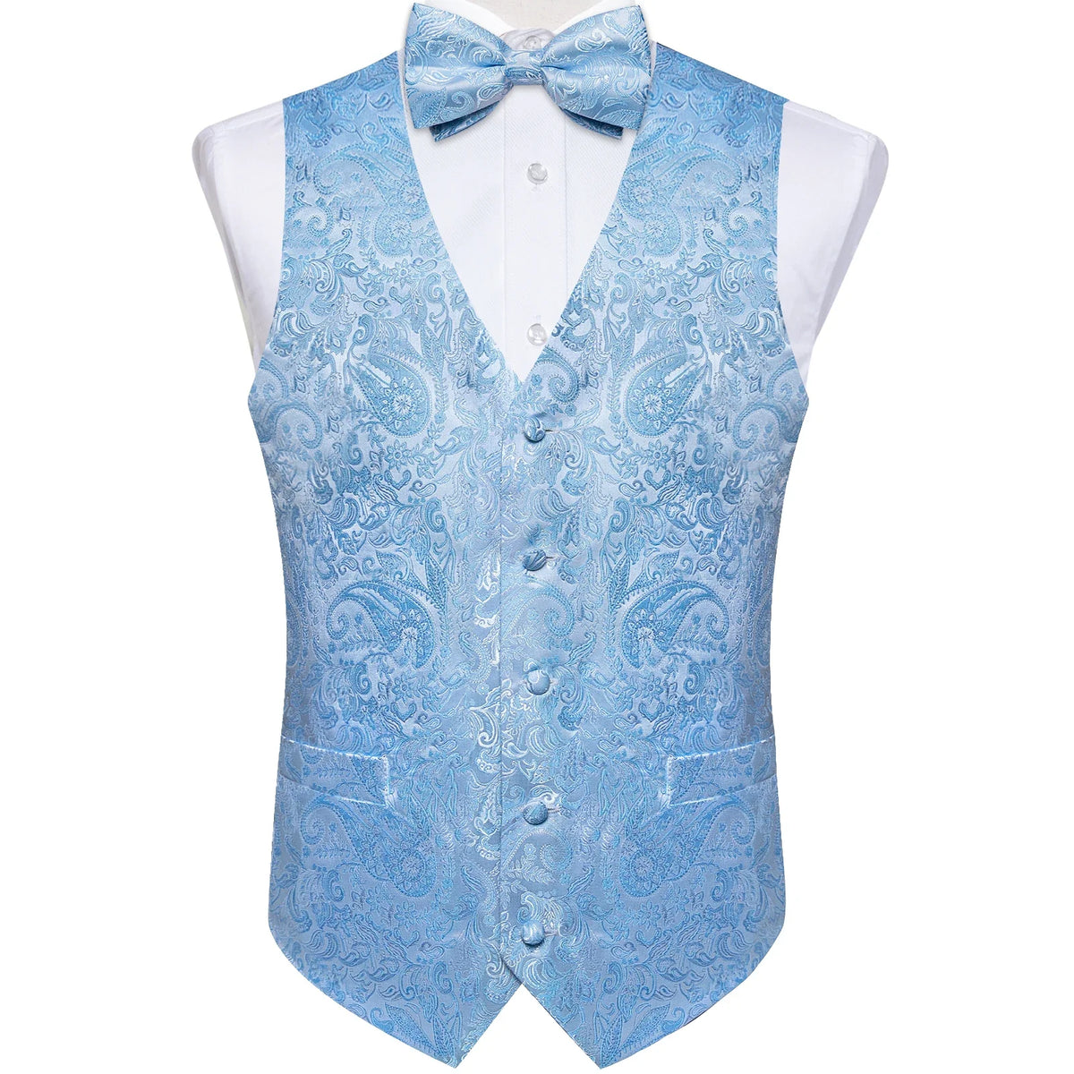 Men's Suit Vest Bow Tie Set – Formal Waistcoat with Necktie and Pocket Square for Weddings