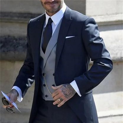 Men's Slim Fit Three-Piece Formal Suit – Jacket, Vest & Pants for Weddings and Business