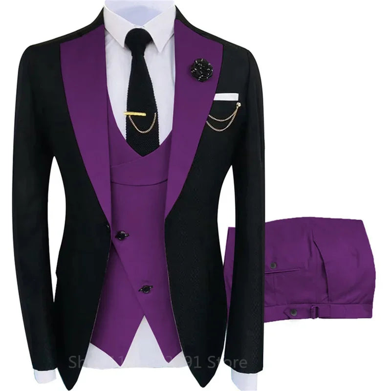Nouveau costume 3 pièces pour homme, costume homme, revers châle, blazer, smoking, populaire pour fête et mariage (blazer+gilet+pantalon)