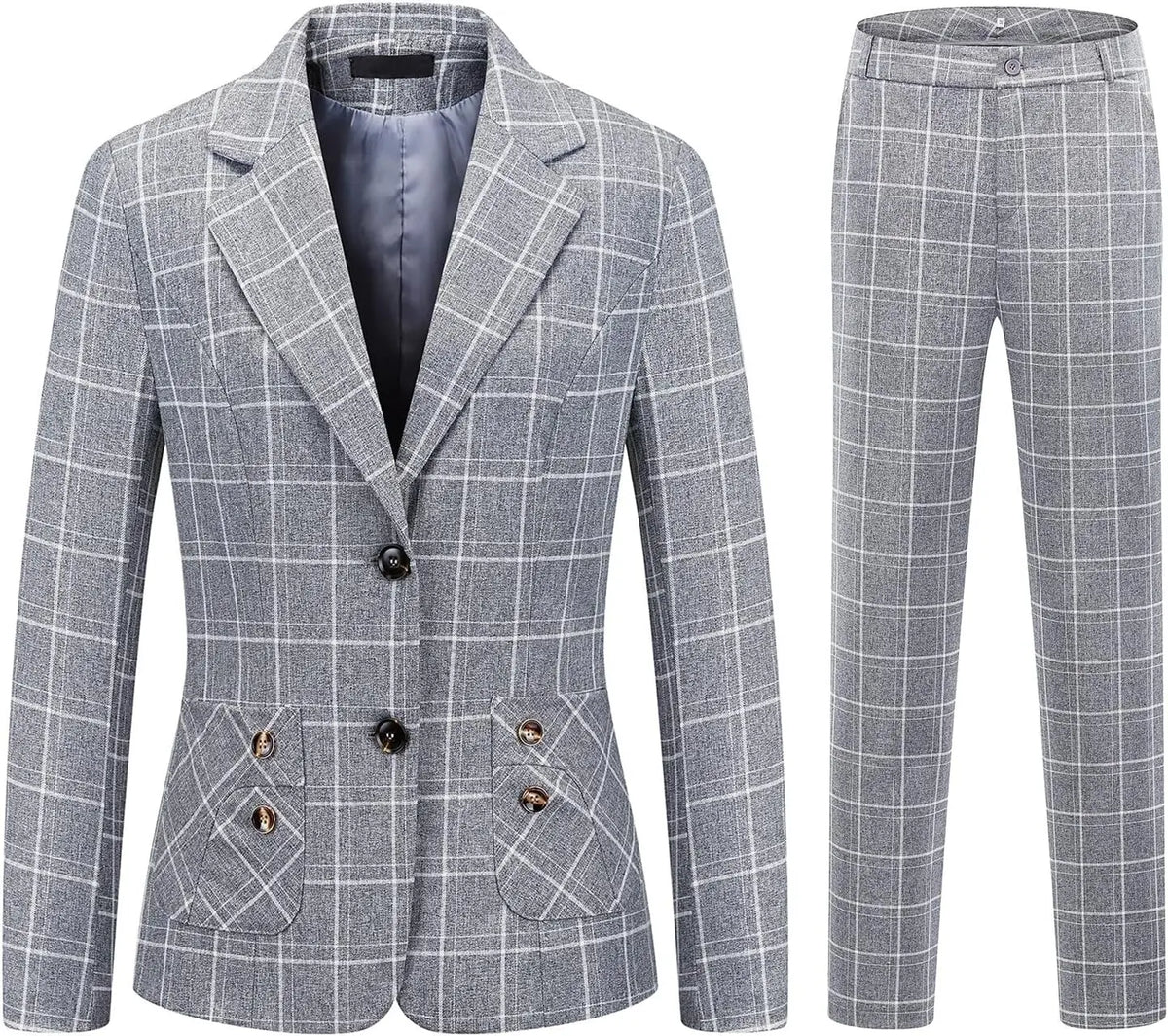 Plaid Women Suits Office Sets 2023 Vintage Long Sleeve Single Button Silm Blazers Chic High Waist Casual Pants Suits