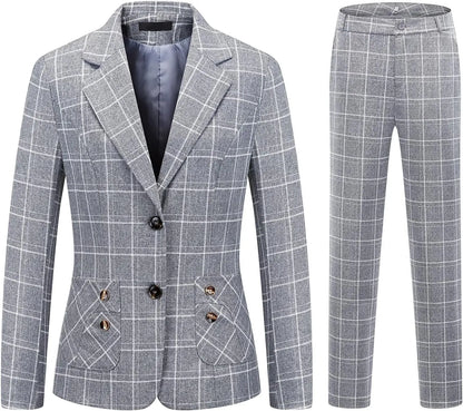 Plaid Women Suits Office Sets 2023 Vintage Long Sleeve Single Button Silm Blazers Chic High Waist Casual Pants Suits