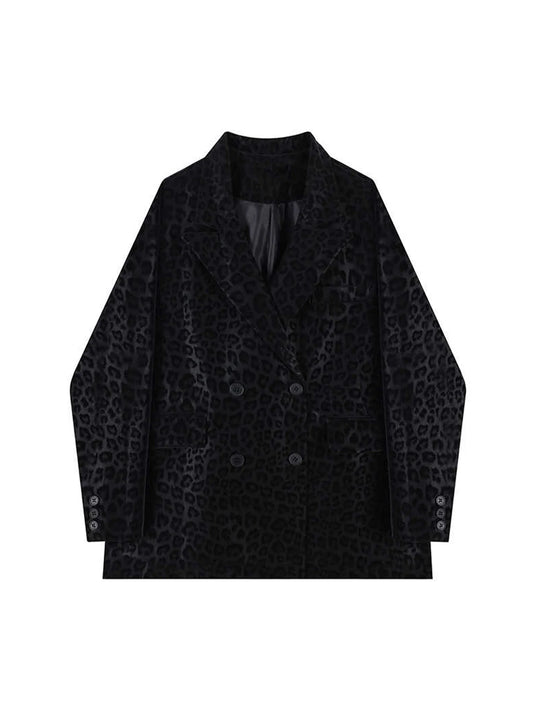 Women Leopard Blazer Jacket Loose Korean Harajuku Oversize Suit Coat Single Breasted Long Sleeve Outerwear Vintage Clothes 2025