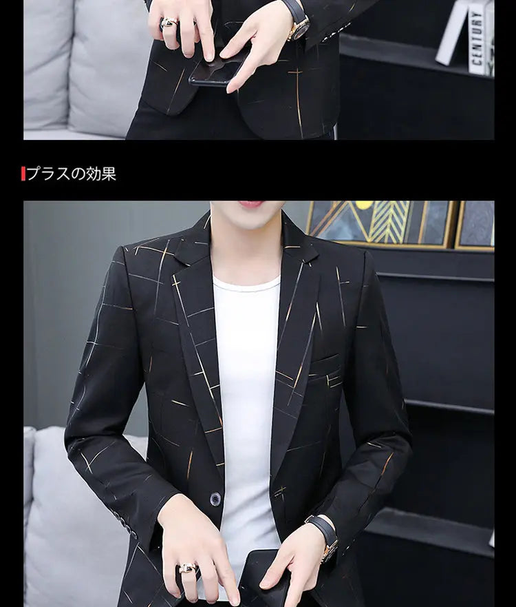 Men's Slim Fit Blazer – Gradient Color, Gold Thread Embossed, Smart Casual