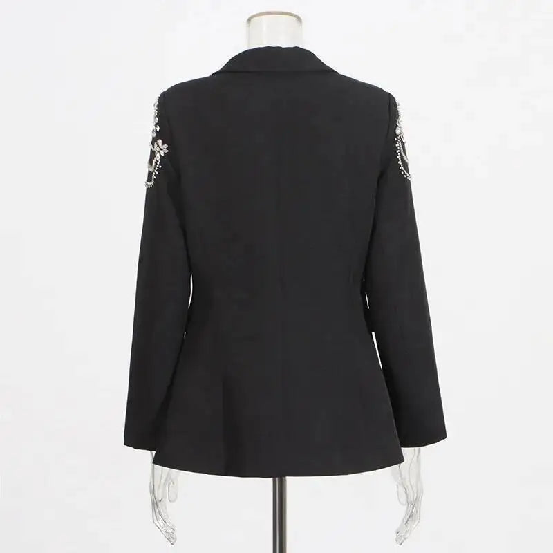 Autumn New Women Stylish Blazer Heavy Craft Beaded Studded Diamonds Single Breasted Elegant Temperament Fashion Coat HK9958