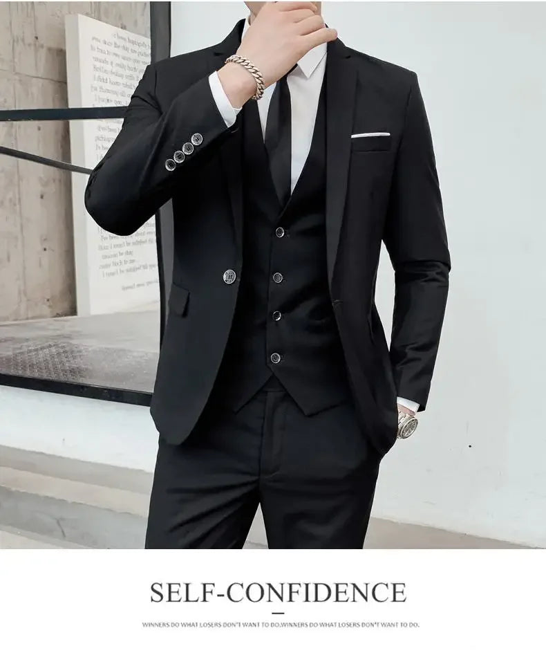 Men's Three-Piece Slim Fit Suit | Blazer, Waistcoat & Trousers for Formal and Business Occasions