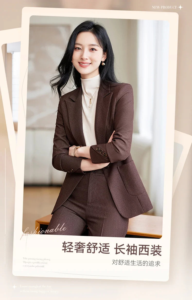 Fashionable professional women's high-quality two-piece trousers + blazer set. 2025 autumn and winter new styles