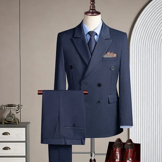 Men's Linen 3-Piece Slim Fit Suit – Blue & Beige | XS–6XL