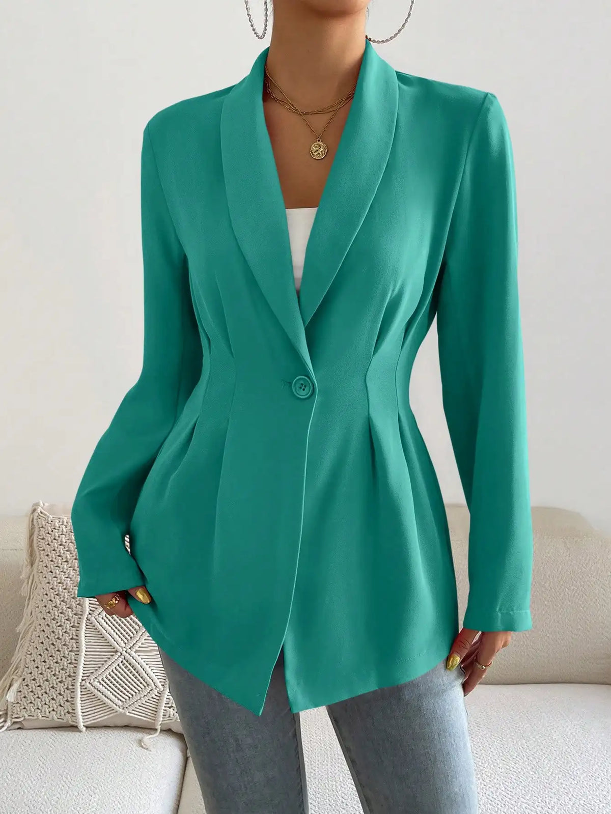 Womens Solid Color Classic Blazer Long Sleeve Single Button Slim Fit Office Work Jacket Autumn Spring Formal Outerwear