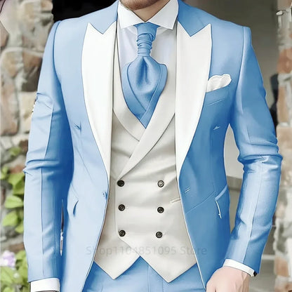 Costumes roses pour hommes Élégant smoking de marié à revers pointu Veste 3 pièces Gilet et pantalon Ensemble de costume formel pour hommes pour affaires et bal de promo