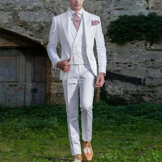 New Arrival White Italian Wedding Men Suits Groom Tuxedos 3 Pieces (Jacket+Pants+Vest) Bridegroom Suits Best Man Prom Wear