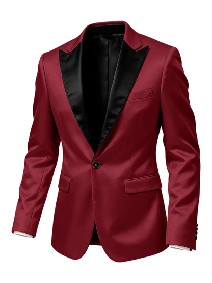 Men'sn Satin Tuxedo Blazer Black Peak Lapel One Button Slim Fit Suit Jacket Formal Business Casual Suit For Wedding Party Prom