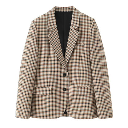 Stylish Plaid Pant Suits for Women New in Commuting Style Two Pieces Straight Plaid Blazer Matching Tonal Pleated Wide Leg Pants
