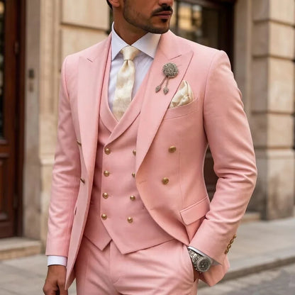 Men's 3-Piece Double Breasted Suit Set – Slim Fit Jacket, Pants & Vest for Formal Occasions
