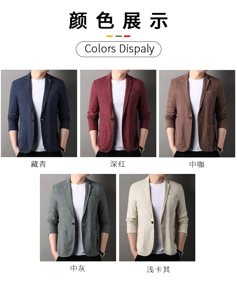 Spring and Summer New High Quality Men's Linen Suit Fashion Handsome Slim-fit All-in-one Trend Men's Coat 70% Ramie 30% Cotton