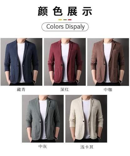 Spring and Summer New High Quality Men's Linen Suit Fashion Handsome Slim-fit All-in-one Trend Men's Coat 70% Ramie 30% Cotton