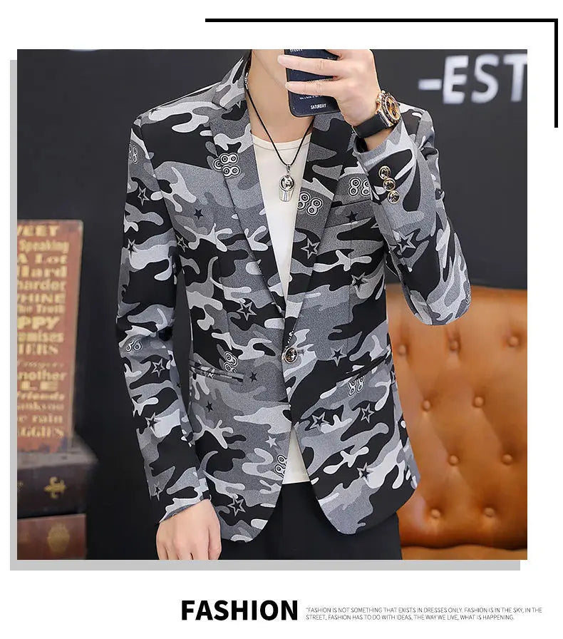 2025 British Light Mature Style High-End Camouflage Small Suit Jacket for Men, Trendy, Cool and Casual Formal Single Suit