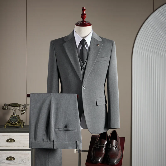 Men's Slim Fit 3 Piece Wedding Suit – Smart Casual Single Breasted Formal Set