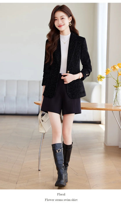 Spring Autumn New Suit Coat Women Fashion Slim Gold velvet Long-sleeved Suit Jacket Female Commuting Business Casual Blazer coat