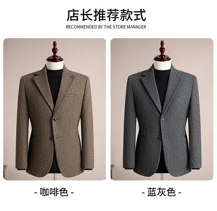 Autumn Winter Thicken Warm 50% Woolen Men Suit Jacket Retro Style Fashion Business Slim Fit Casual Wedding Groom Coats Tailcoat