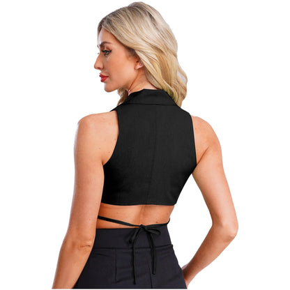 Office Lady Fashion Vest Streetwear Leopard Print Women's Waistcoat Button-down Vests Lapel Tank Top V Neck Vest Workwear Mujer