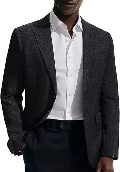 Men's Linen Blazer Slim Fit Notched Lapel 2-Button Sport Coat for Wedding, Business & Daily Wear