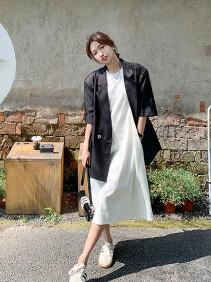 Summer New Women's Blazer Short Sleeves Back Bowknot Chain Niche Design Elegant High-end Sweet Ins Chic Tide Jacket HK14700