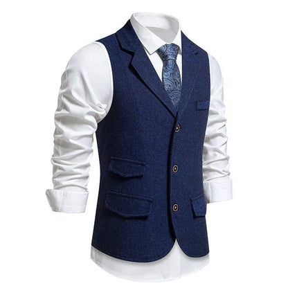 Men's Waistcoat Herringbone Tweed Slim Fit Wool Blend Formal Vest for Wedding