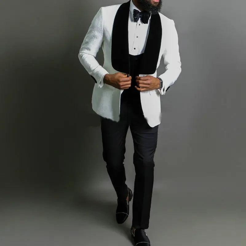 Trajes De Hombre Coat Pants Suits For Men Black Floral Peaked Lapel  Formal Dress Tuxedo Groom Wedding Suits For Men