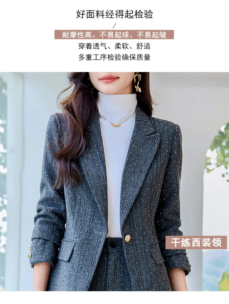 Fashion Women Suits 2024 New Autumn Winter Temprament Business Formal Slim Blazer And Flare Pants Office Ladies Work Wear