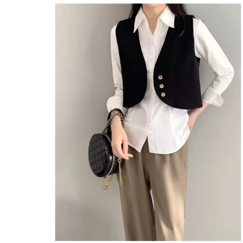 Xiaoxiangfeng Women's Vest Spring Summer New Short Suit Vest Fashion V-Neck Sleeveless Jacket Female Short Blazer Vest Waistcoat