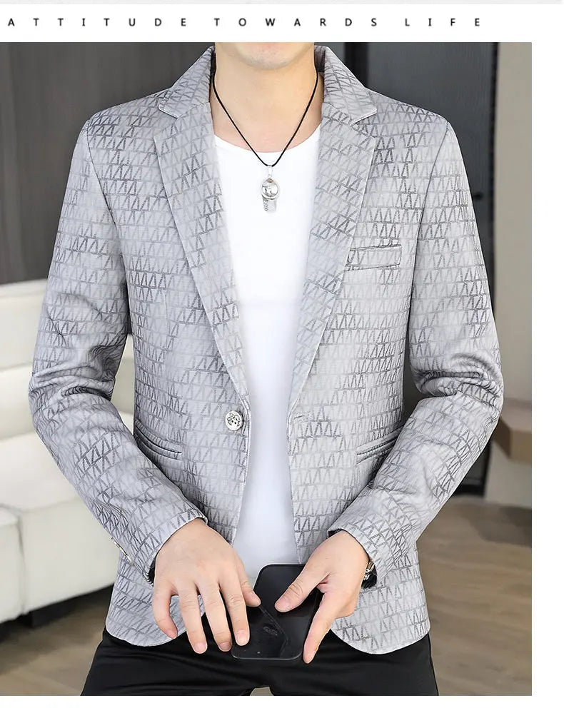 Blazer Autumn and Winter Men Fashion Outdoor Wedding Slimming Business Versatile Printed Casual Korean-style Formal Wear Blazer