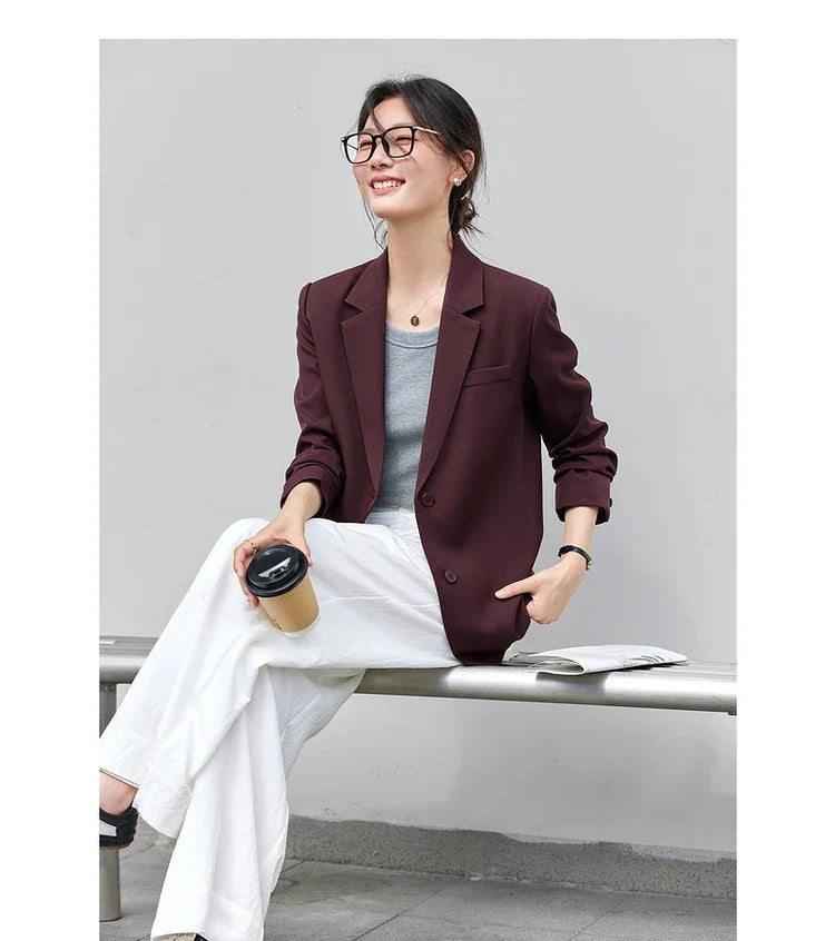 Women's Navy Blue Jackets Autumn 2026 Oversize Elegant Office Wear Blazer Notched Ladies New in Coats and Jackets A2360