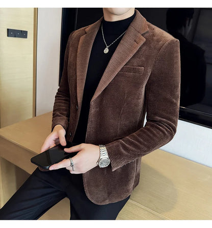 2025 Autumn Winter Velvet Suit Jacket Men Casual Business Blazers Wedding Groom Social Banquet Party Formal Blazer Men Clothing