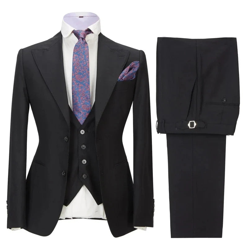 Men Suit 3 Pieces Beige Solid With Lapel Business Casual For Wedding Banquet Work Tuxedo Set Jacket Vest With Pants