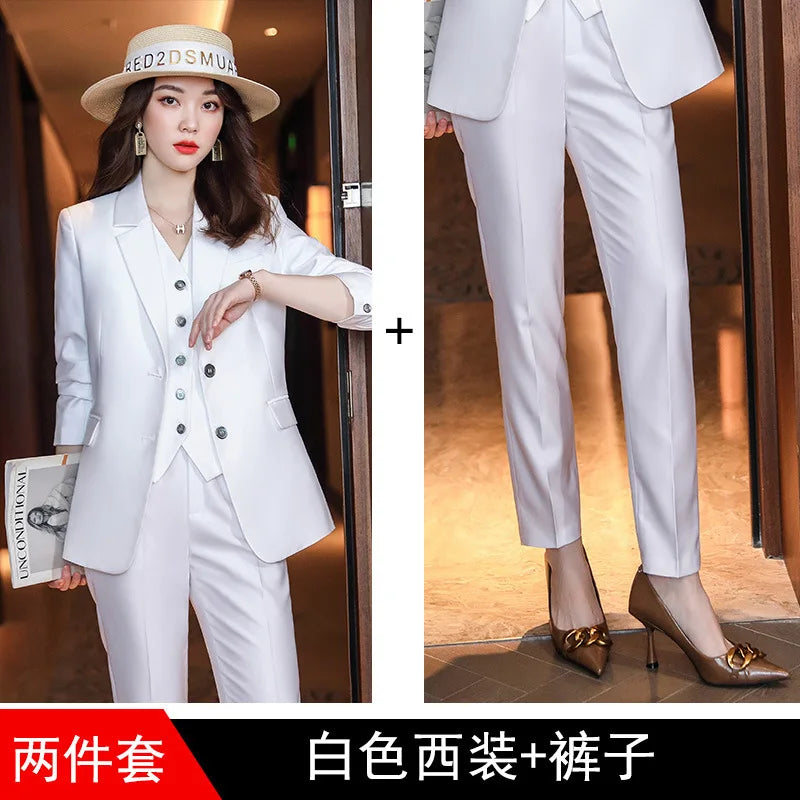 Fashion Elegant Pink High-End Small Business Suit Coat2022Autumn and Winter Elegant Vest Suit Three-Piece Korean Women's Clothin