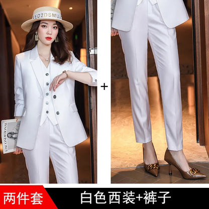 Fashion Elegant Pink High-End Small Business Suit Coat2022Autumn and Winter Elegant Vest Suit Three-Piece Korean Women's Clothin