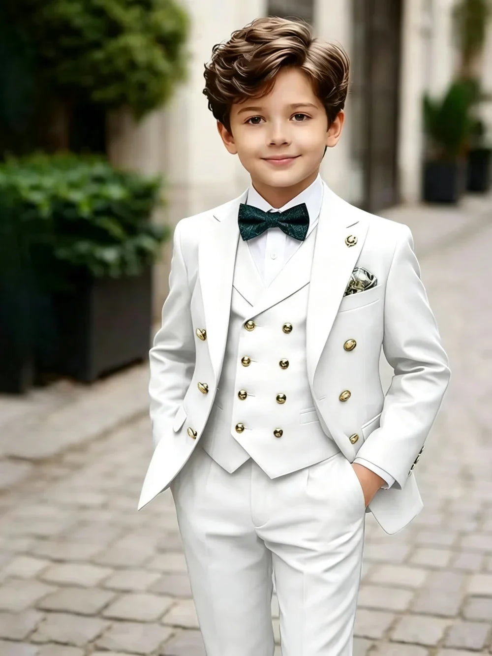 3 Pieces Boys Homecoming Suit Set 3 Pieces Banquet Party Wear Classic Peak Lapel Kids Slim Fit Tuxedo Wedding Ring Bearer Outfit