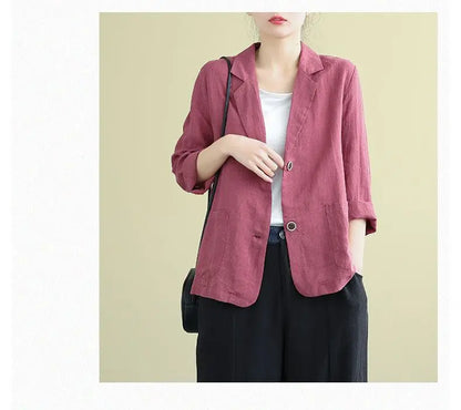 Casual Cotton and Linen Suit Jacket Women 2025 Spring and Summer New Loose solid Long-sleeved Blazer Woman Sunscreen Clothing